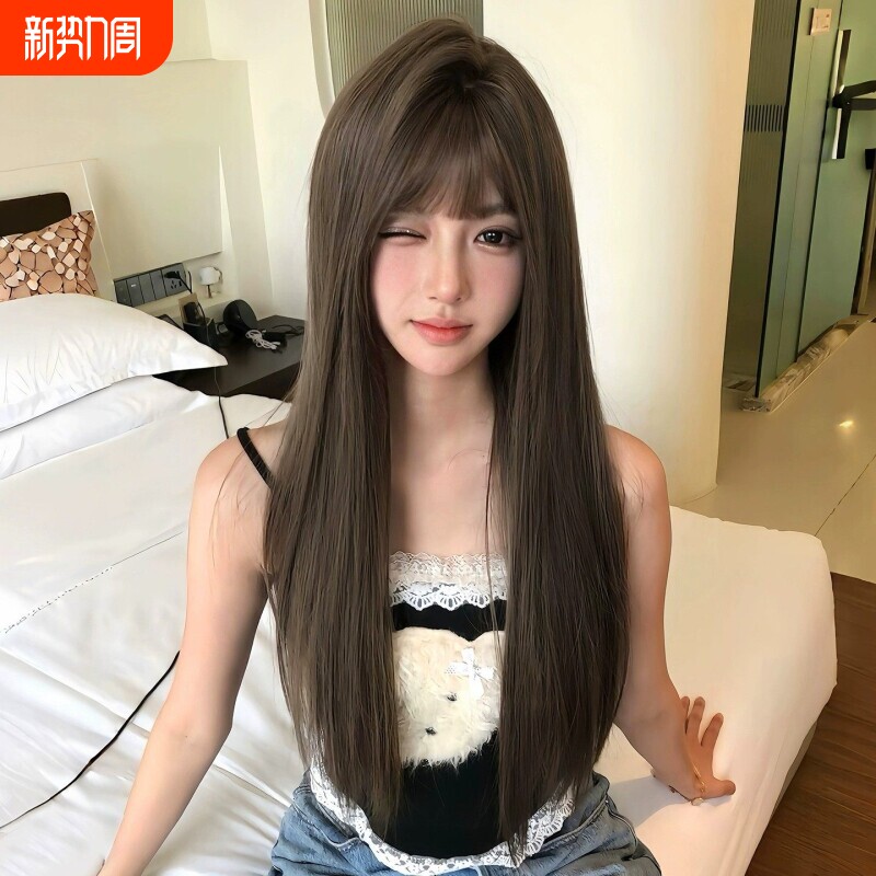 假发女长发长直发空气刘海Lolita圆脸甜美自然夏天薄款网红JK