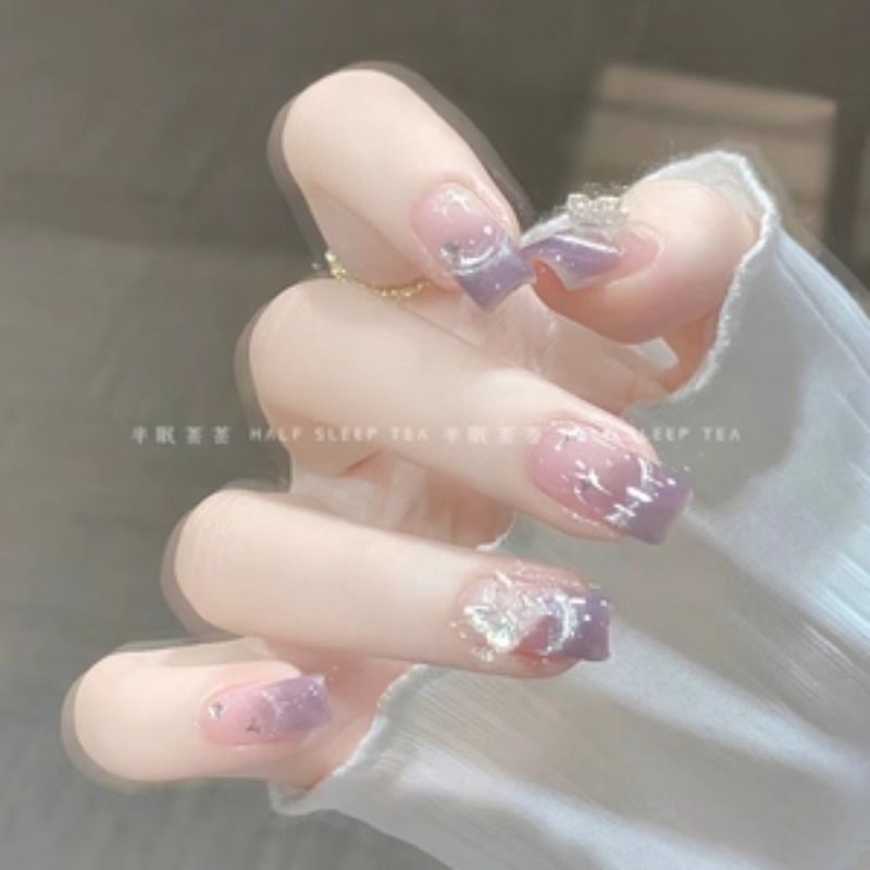 闪粉腮红玻璃纸穿戴甲拆卸手工美甲成品孕妇长梯形显白