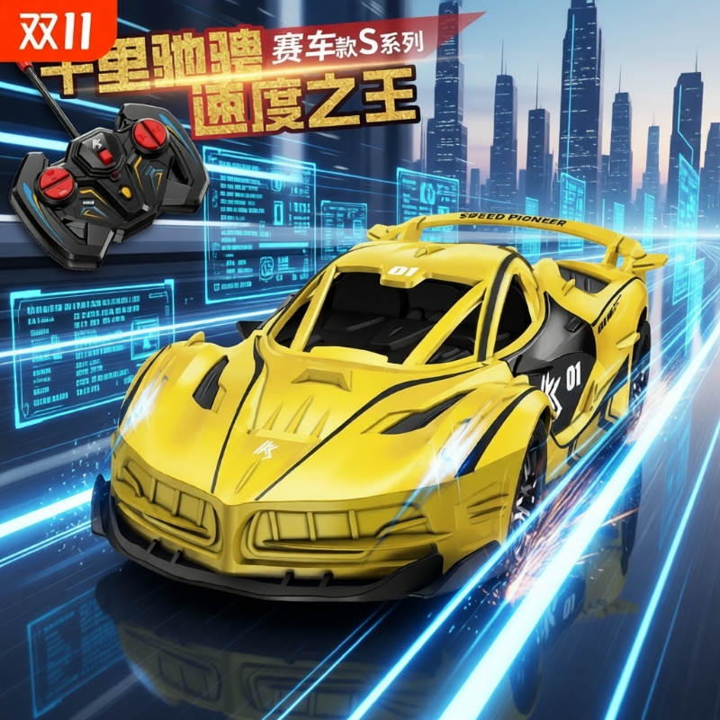 儿童遥控车玩具rc电动高速马达漂移赛车警车越野汽车5一7岁6男孩8