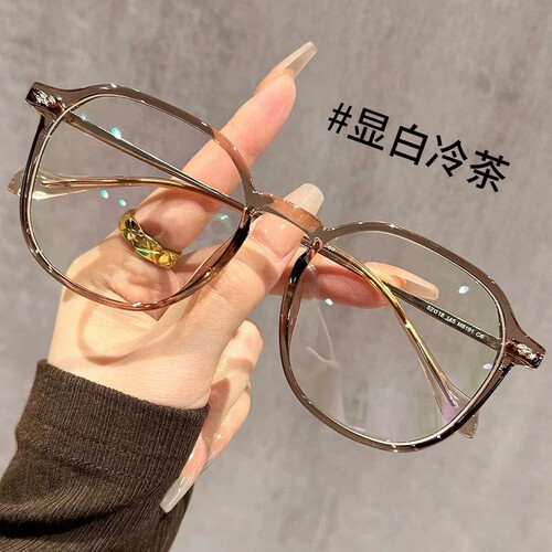 超轻大框冷茶色近视眼镜女零度数素颜神器多边形眼睛镜框架