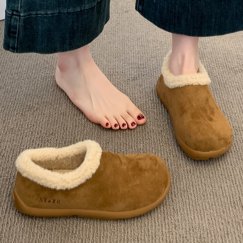 小土豆勃肯鞋女加绒保暖豆豆鞋2025新款秋冬毛毛棉鞋一脚蹬雪地靴