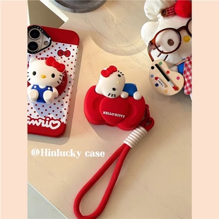 卡通蝴蝶结KT猫趴窝挂绳适用AirPods4保护套AirPodsPro苹果耳机套2无线蓝牙3代airpods1全包软硅胶新三代女