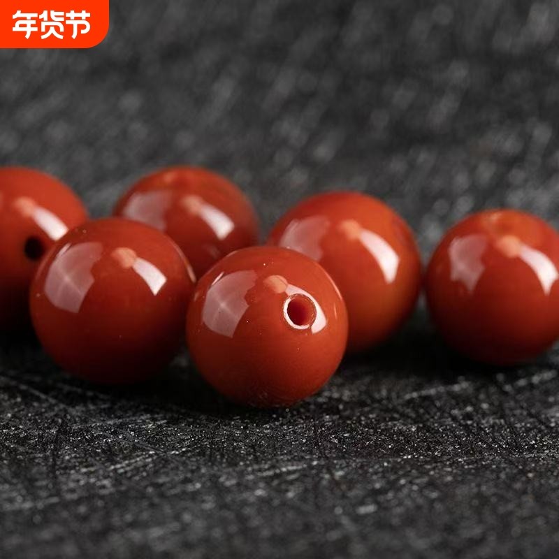 四川南红散珠子火焰红川料圆珠diy手工编制手串文玩配饰配珠马年