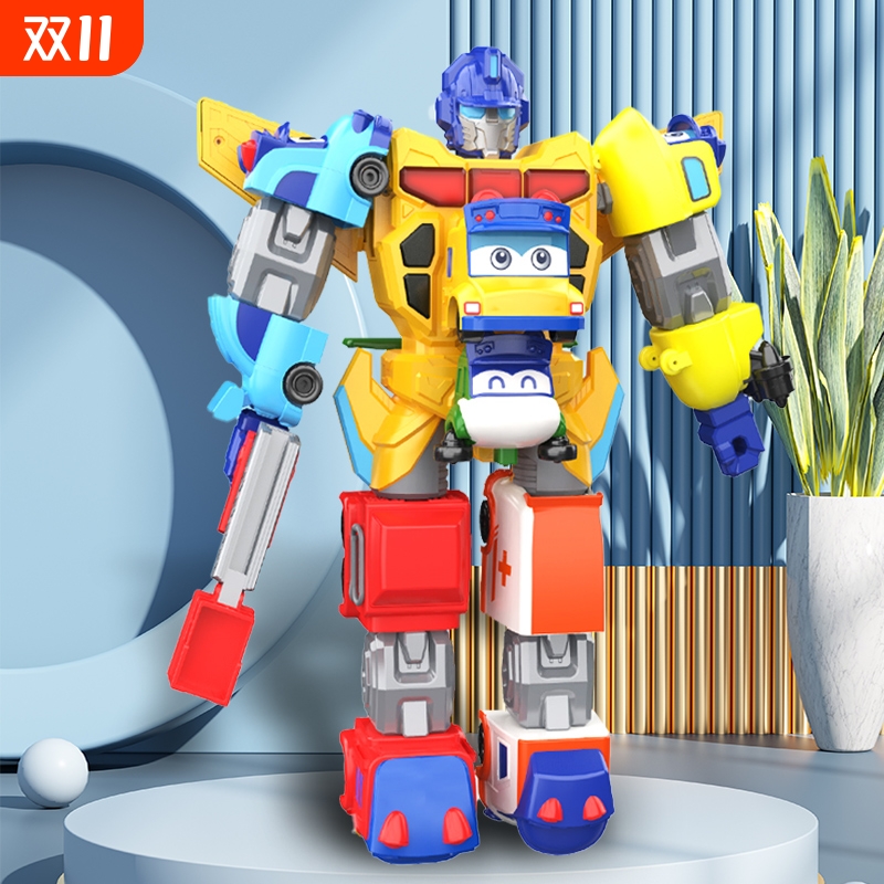 百变校巴变形玩具车儿童小汽车玩具变形车太空大冒险男孩磁吸礼物