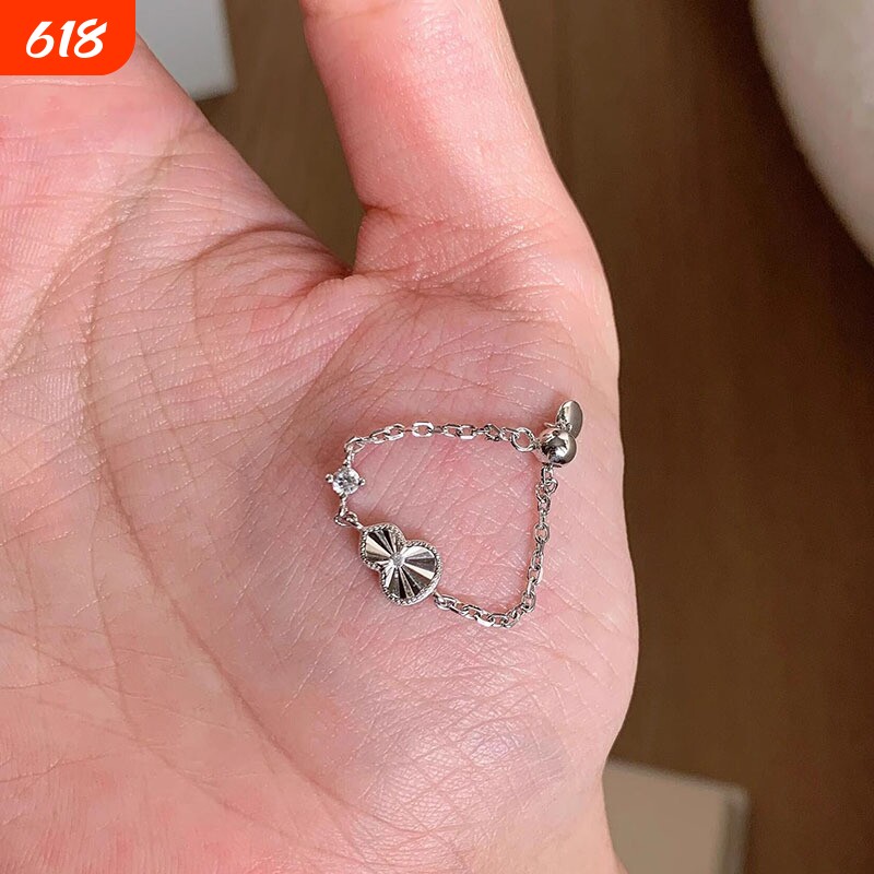 韩系镭射葫芦链条戒指叠戴时尚高级感轻奢戒指指环手饰品抽拉调节