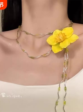 【浪漫格桑花】甜美黄色花朵串珠项链女小众百搭锁骨链甜美小清新