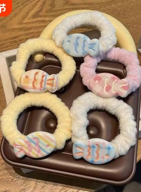 可爱奶油色小鱼毛绒发圈发夹少女扎头发马卡龙风ins头绳发卡发饰