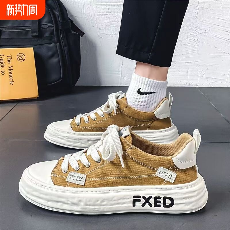 春季帆布男鞋春季透气2026新款学生运动休闲平底板鞋黑色布鞋潮鞋