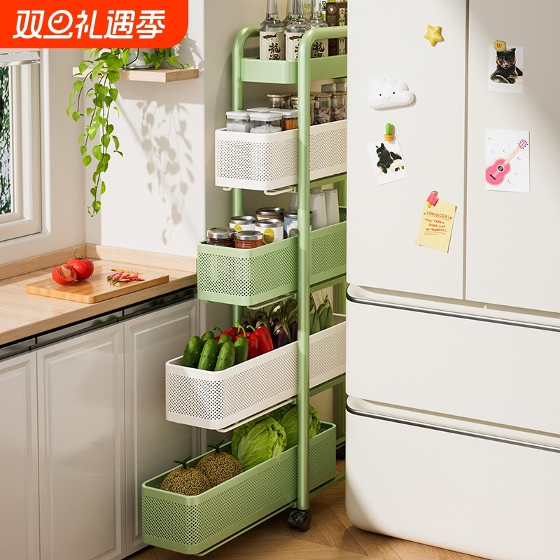 夹缝置物架厨房门后冰箱侧面极窄缝抽拉篮缝隙收纳柜卫生间小推车