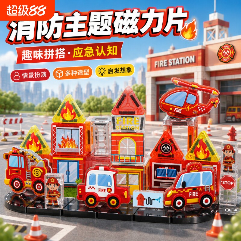 消防主题磁力片玩具|千人加购图片