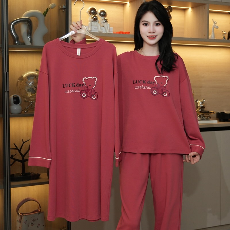 三件套睡衣女款春秋季长袖纯棉甜美睡裙春秋款长裤套装家居服贴身