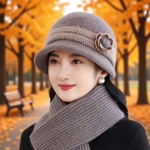 新款中老年人帽子女士秋冬季保暖针织帽加绒妈妈奶奶毛线帽老人帽