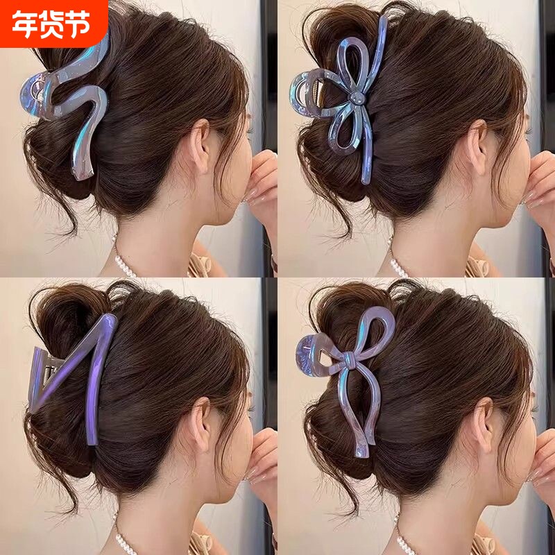 儿童琉璃人鱼姬~蝴蝶结抓夹女高级感后脑勺大号发量多盘发夹时尚