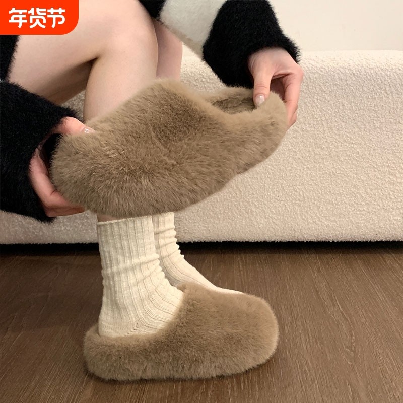 厚底增高毛毛拖鞋女外穿2025新款秋冬季毛绒爆款包头拖网红棉拖鞋,女鞋,毛毛鞋,淘宝优惠券,粉丝福利购,淘宝优惠卷