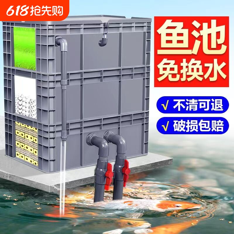 鱼缸过滤器制氧一体机净水循环三合一鱼池周转箱过滤水系统瀑布