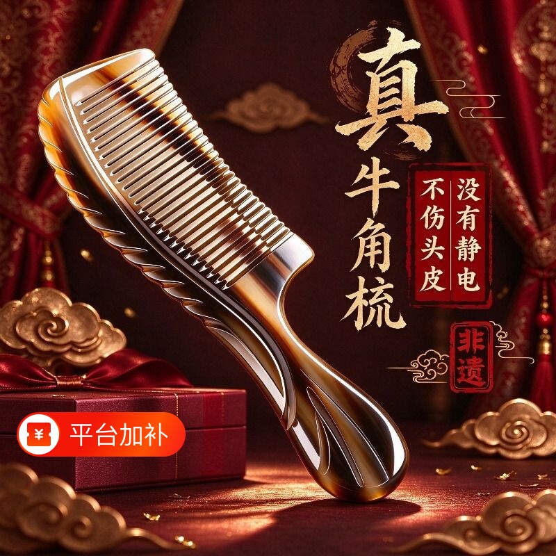天然牛角中医养生梳子儿童不伤头发男女便携小随身士专家用防静电