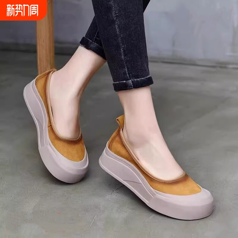 单鞋女2026年春秋季新款女鞋子一脚蹬软底真皮乐福鞋阔腿裤浅口