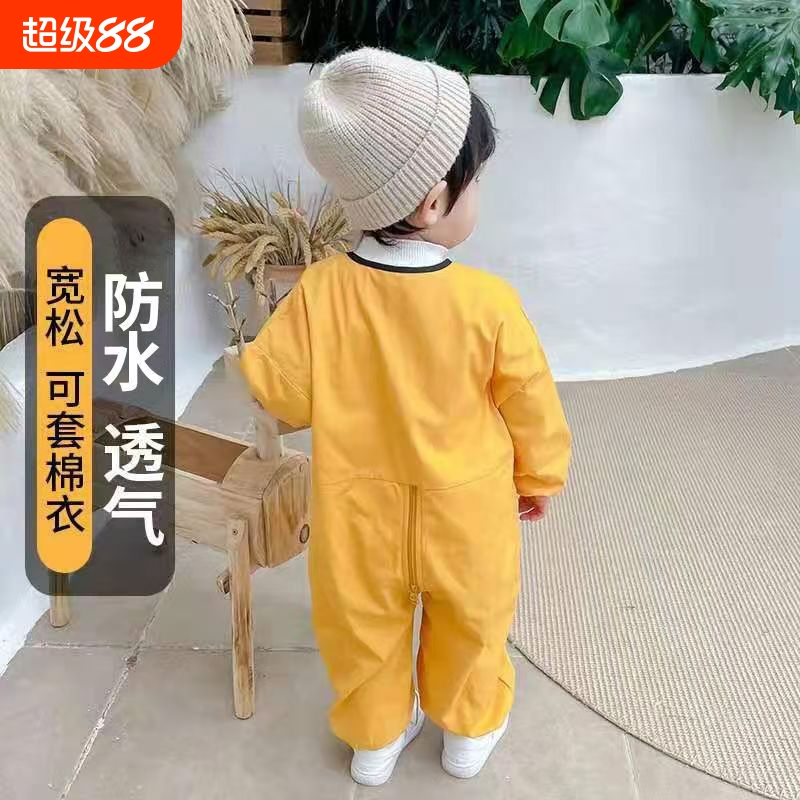 儿童连体罩衣外穿防脏爬行服宝宝护衣防水男女宝长袖薄款哈衣春秋