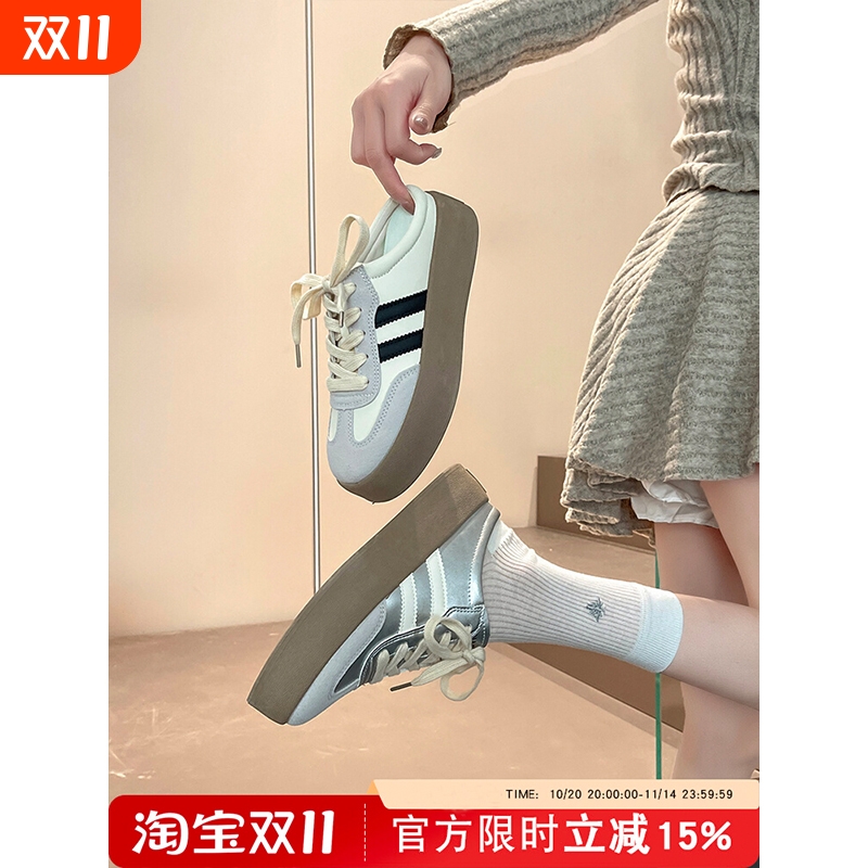 厚底半拖德训鞋女2025年秋季新款懒人一脚蹬外穿休闲无后跟小白鞋