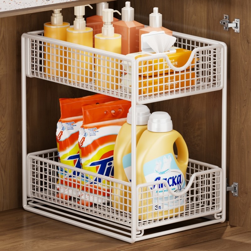 洗漱台下置物架卫生间浴室柜内可抽拉收纳神器拉篮分层水槽网格
