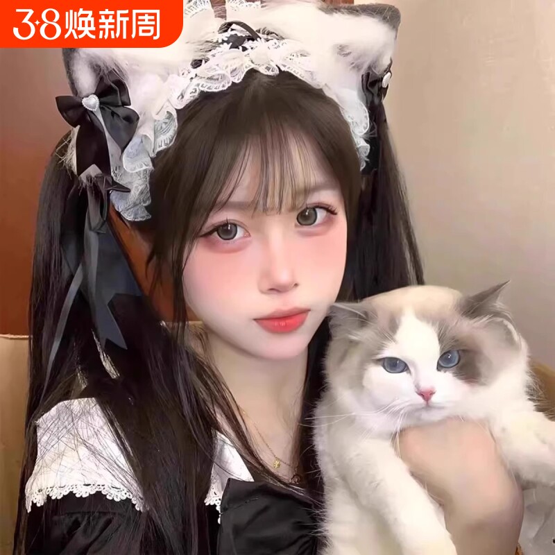 可爱猫耳朵头饰发箍女cos洛丽塔发夹蝴蝶结猫娘兽耳发带装扮发饰