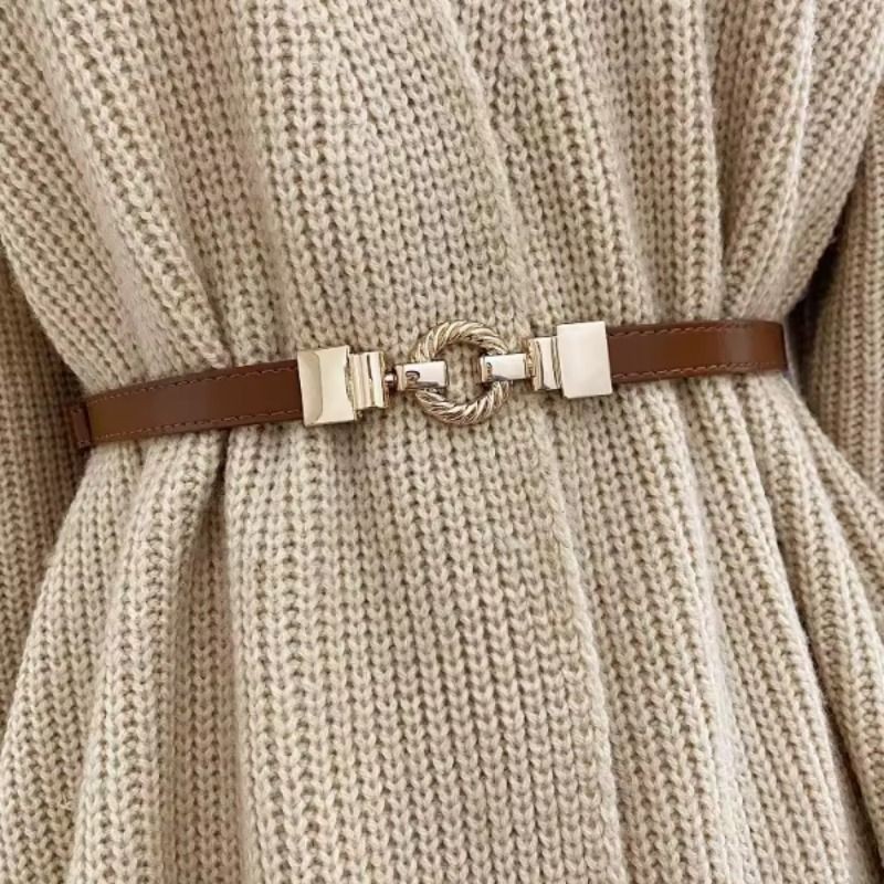 纯牛皮女士细腰带真皮金色扣头配裙子百搭连衣裙装饰收腰小皮带女