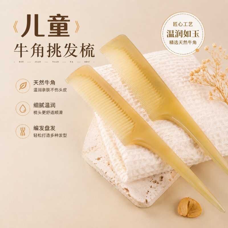 牛角儿童梳子女士孩专用防家用不伤头正品官方旗舰店便携不伤发