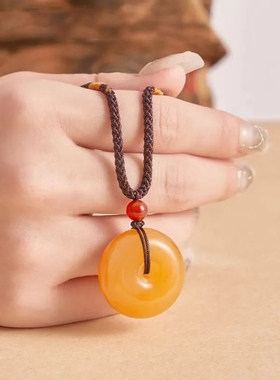 金丝玉平安扣项链女小众轻奢吊坠圣诞情人节礼物送女友老婆黄龙玉