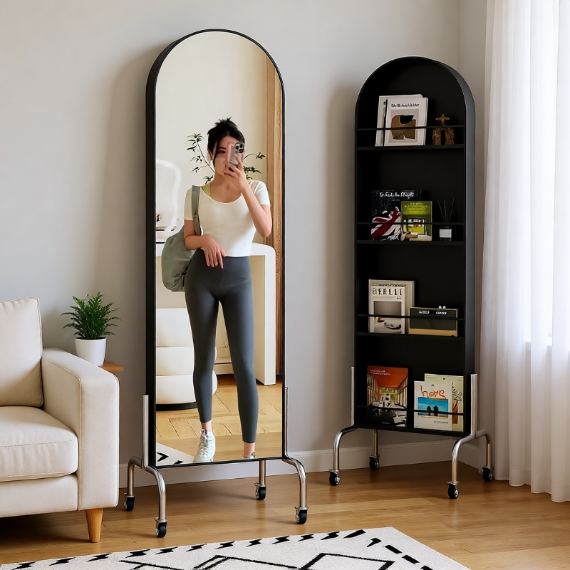 中古风全身镜可移动书架