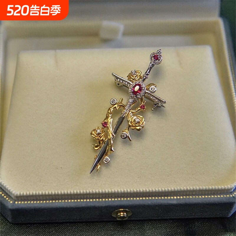 《荆棘玫瑰两用款》胸针吊坠之剑vintage复古十字架小众高级礼