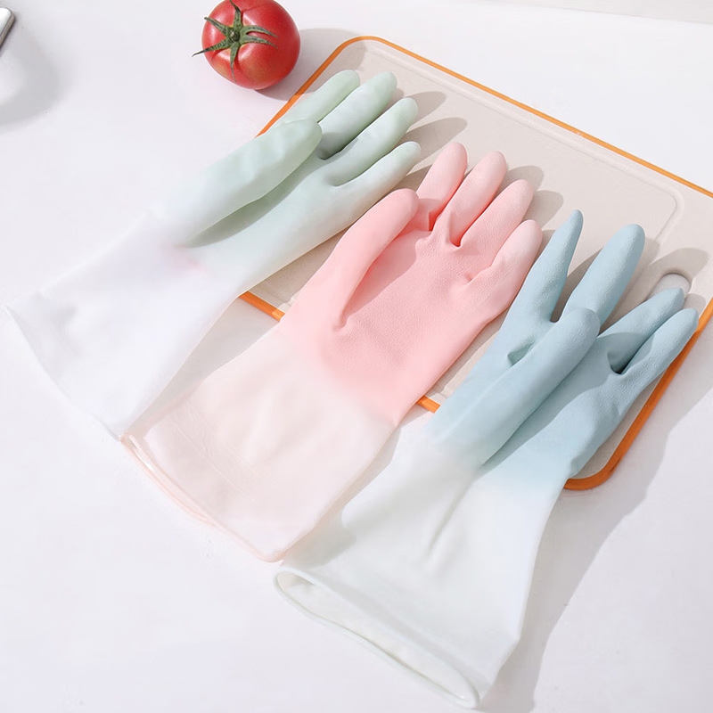 渐变色加厚耐磨家居洗碗手套防水防油厨房洗菜洗衣服家务清洁防滑