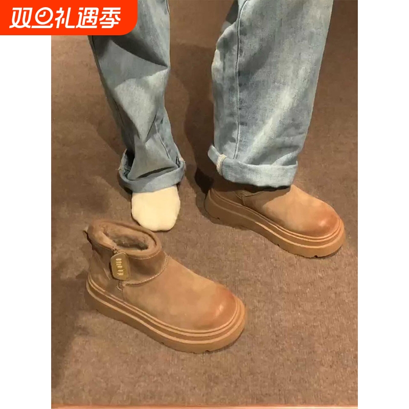 海德公园~厚底雪地靴女2025冬季新款加绒加厚保暖短靴棉鞋子防水