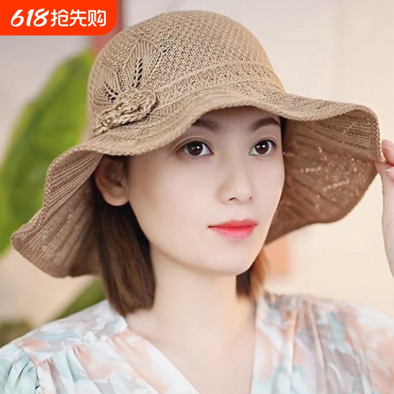 可折叠遮阳女夏季防紫外线渔夫帽草帽2026新款太阳帽防晒帽女紫色