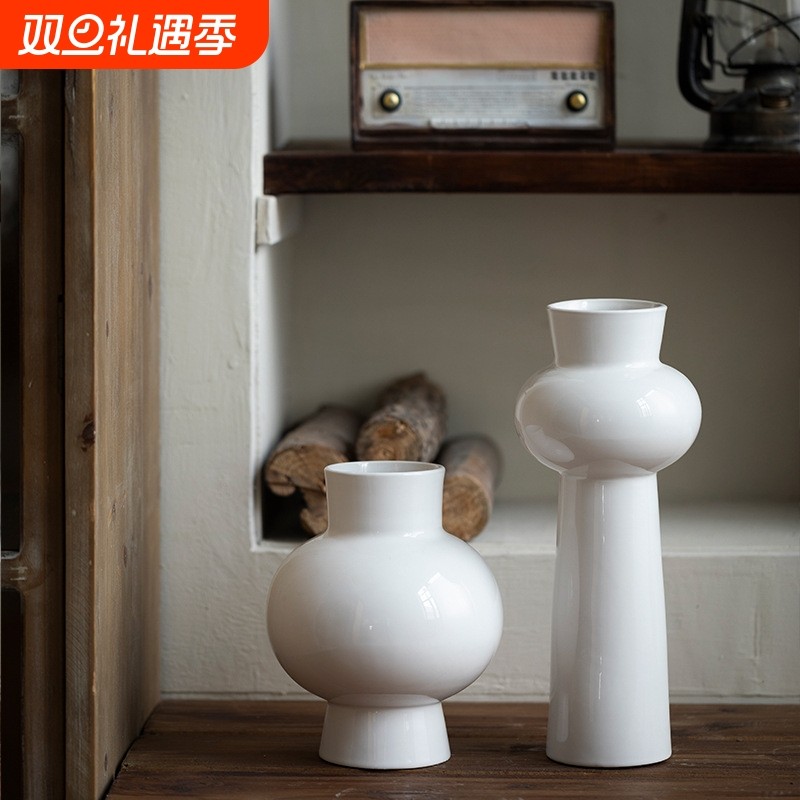 景德镇现代简约陶瓷花瓶高级感白色桌面花器客厅书房插花装饰摆件