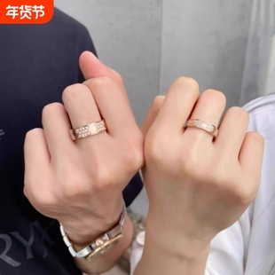 钉子戒指男女18K玫瑰金love满天星情侣对戒指环黄金白金窄版宽版