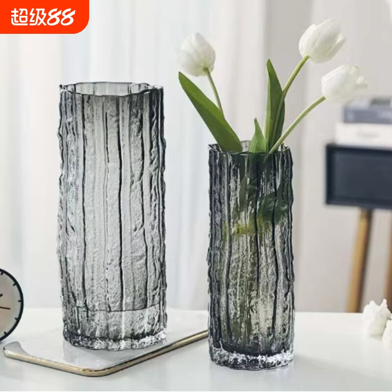 圆柱直筒玻璃花瓶透明插花玫瑰鲜花客厅餐桌摆件办公室家里干花图片