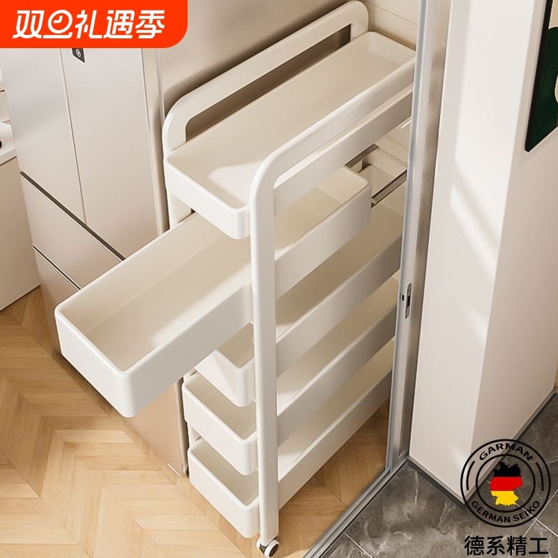 德国不锈钢厨房夹缝置物架冰箱极窄缝抽拉篮缝隙收纳柜小推车移动