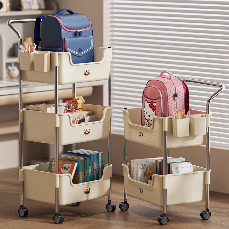 儿童书架落地可移动小推车置物架学生家用放书包神器桌下收纳架子