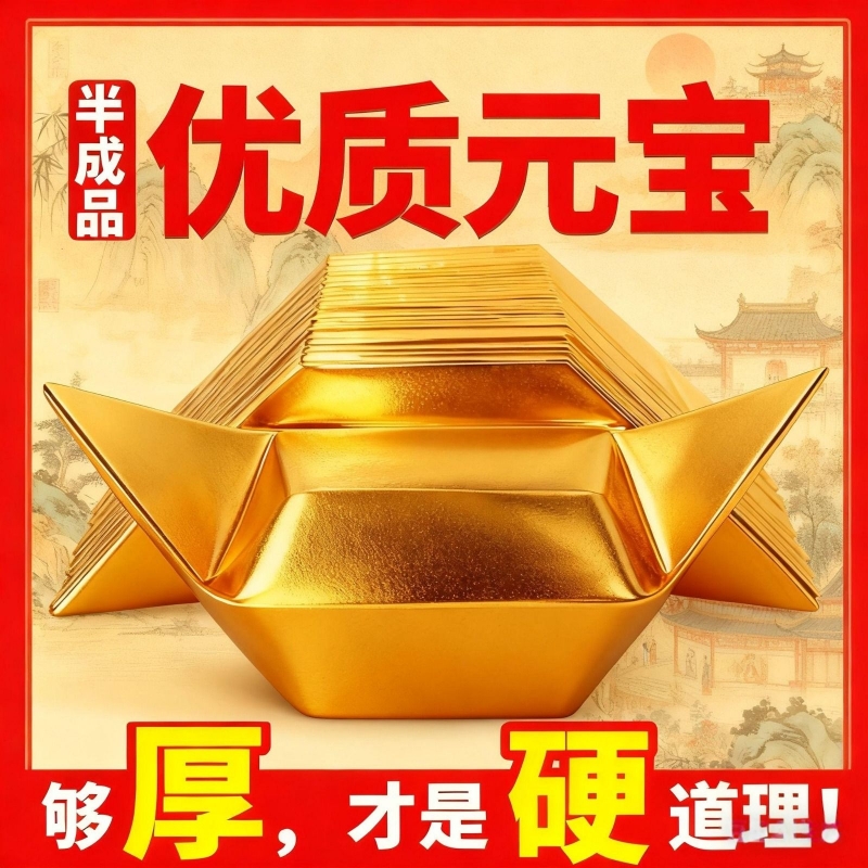 金元宝半成品银元宝手工折纸金纸锡箔纸加厚切角半成品元宝锡箔纸烧纸钱金条金砖元宝半成品整箱批发包邮