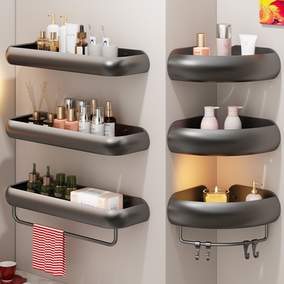 洗澡间多功能置物架浴室转角三角壁挂卫浴打孔收纳卫生厕所洗手间