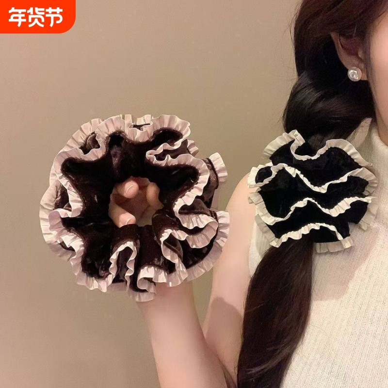 韩系双层花边丝绒大肠发圈女秋冬咖啡色高级感扎头发绳头圈布艺,饰品/流行首饰/时尚饰品新,发饰,淘宝优惠券,粉丝福利购,淘宝优惠卷