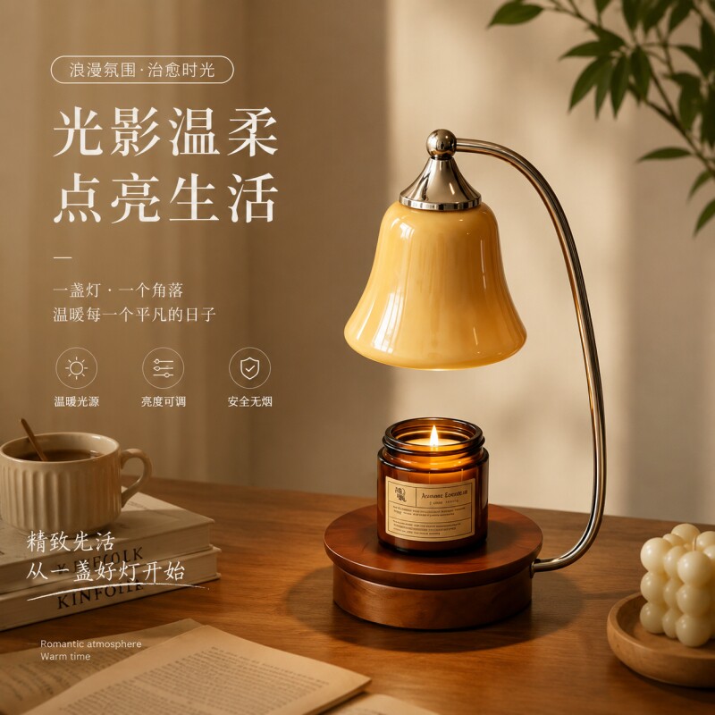 法式复古铃罩融蜡灯无明火香薰灯图片