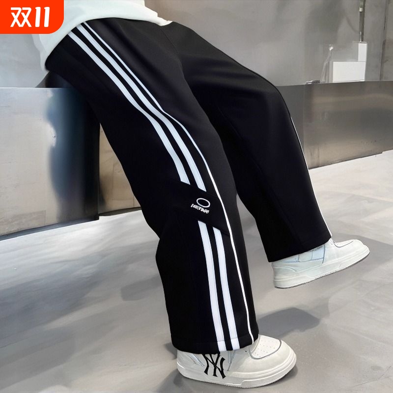 男童裤子春夏秋款2025男孩儿童秋季运动中大童秋装卫裤长裤潮黑色