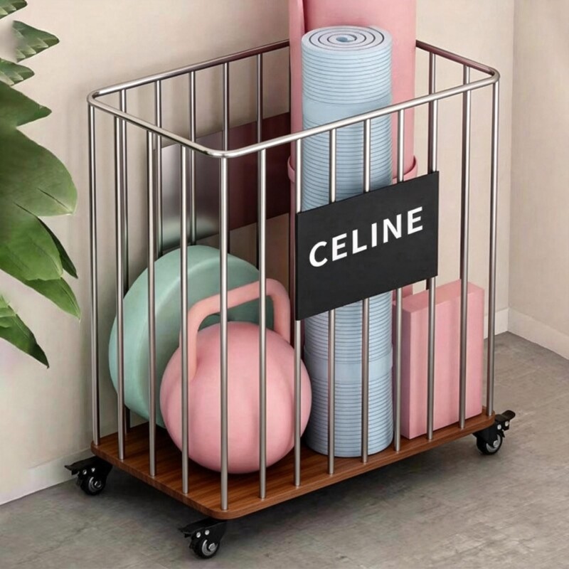 瑜伽垫收纳筐可移动大容量运动器材储物筐落地健身器材整理存放筐