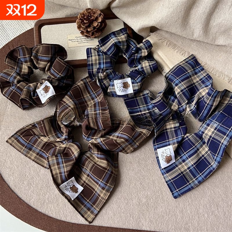 新款复古学院风格纹系列方巾大肠发圈马尾丸子头扎发头绳发饰女