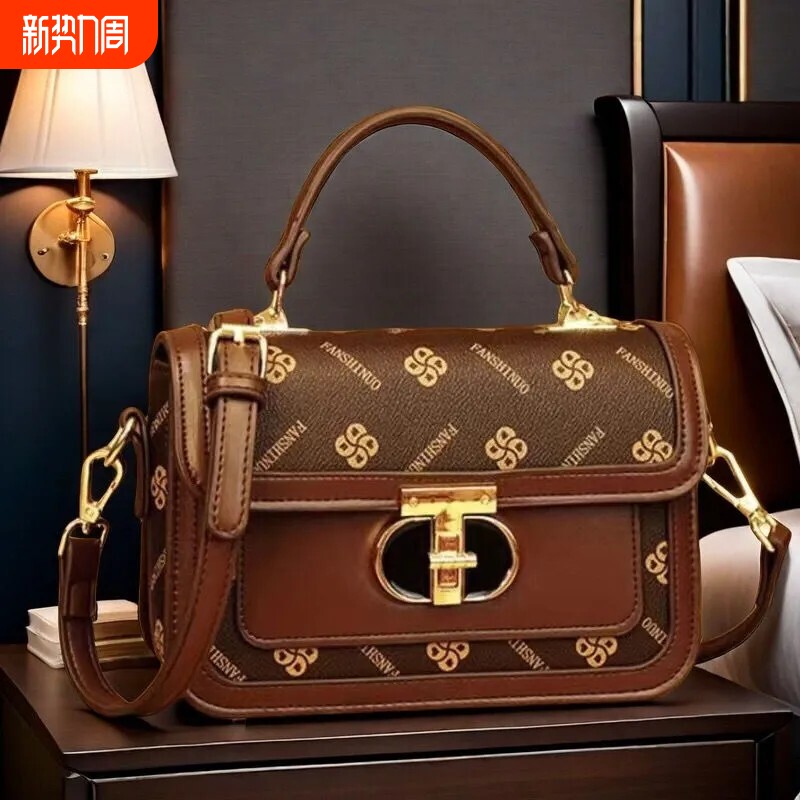 真皮女包2026新款老花小方包高级斜挎时尚手提百搭单肩包送妈妈