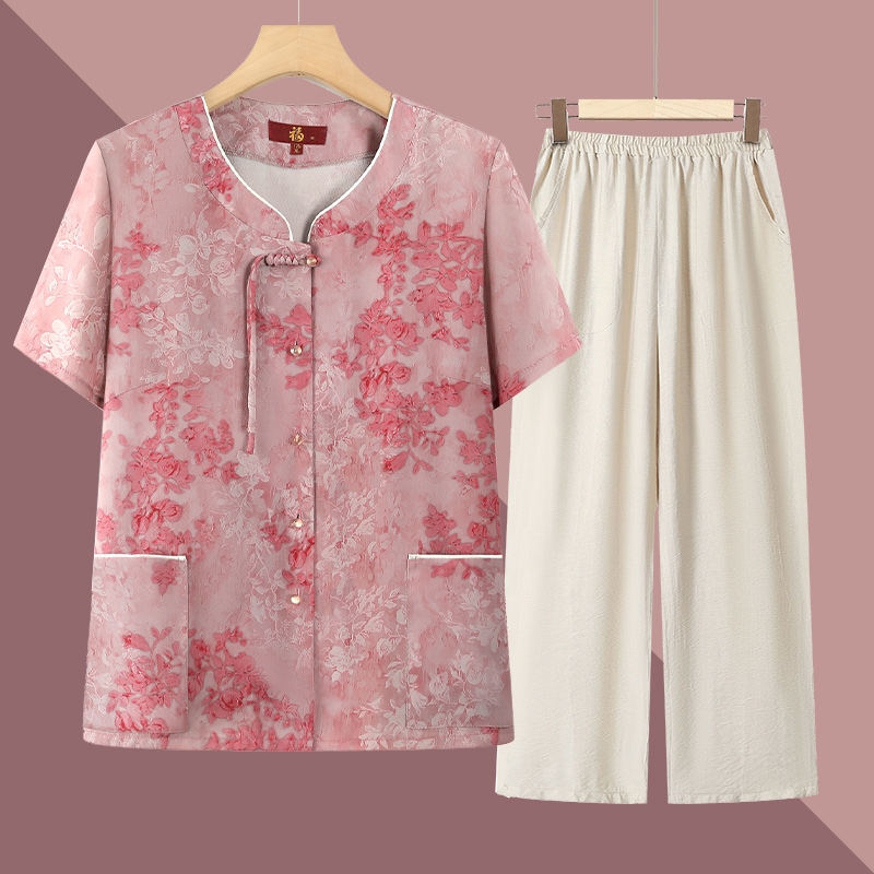 奶奶装夏季短袖衬衫中老年人女装夏装薄款上衣老人老太太奶奶衣服