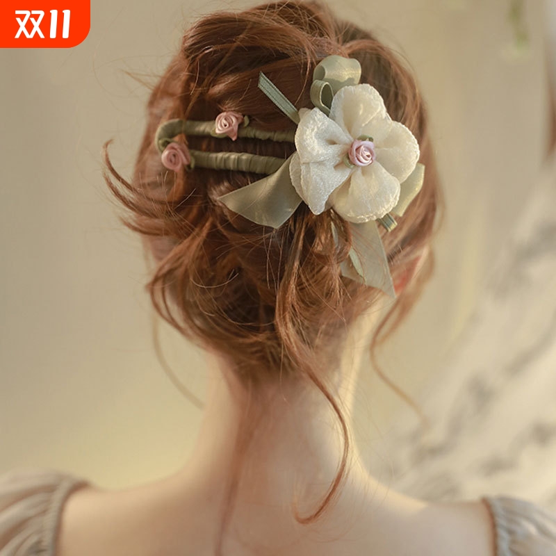 温柔气质花朵一字抓夹女2025新款高级感发夹后脑勺超仙鸭嘴夹头饰