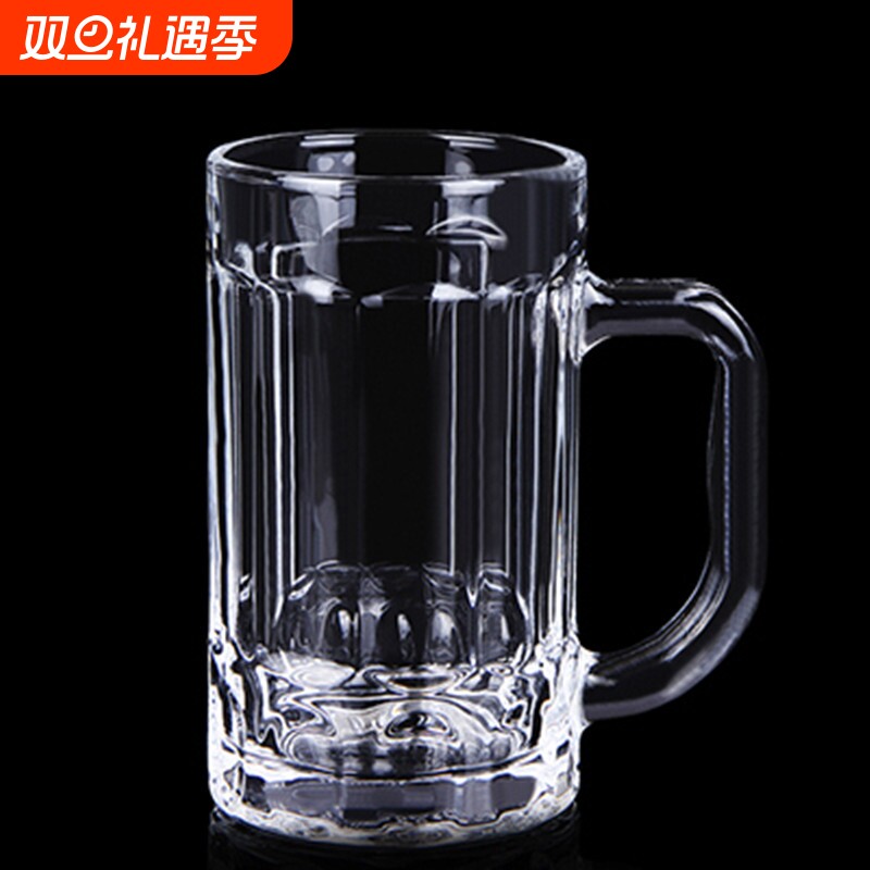 玻璃杯家用茶楼大容量带把加厚耐热泡茶杯喝水杯牛奶果汁杯扎啤杯