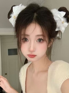 毛绒发圈蝴蝶结白色毛发手袖日系发饰头绳马尾少女秋冬头饰女香蕉
